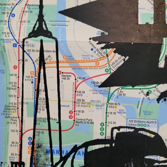 Handpainted Teenage Mutant Ninja Turtles Unique acrylic Art on a NYC Subway Map - Picture 4 of 9